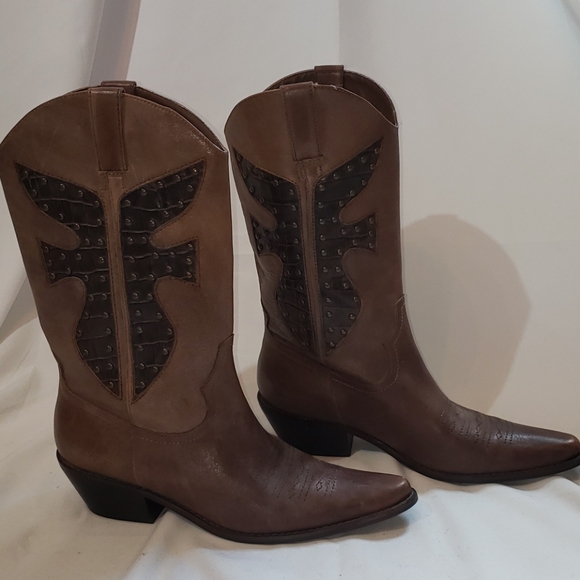 EUC Matisse Brown Leather Studded Cowboy Boots 8 - Picture 2 of 11
